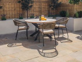 Bali Rope Weave 4 Seat Round Fixed Dining Set in Sandstone