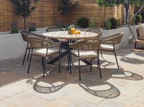 Bali Rope Weave 6 Seat Round Fixed Dining Set in Sandstone