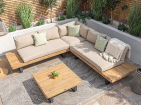 Bali Wood Platform Corner Sofa Set in Sandstone