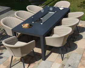 Ambition 8 Seat Rectangular Fire Pit Dining Set - Oatmeal