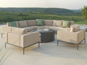 Eve Grande Corner Sofa Group With Round Fire Pit Coffee Table in Oatmeal