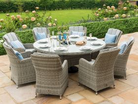 Oxford 8 Seat Round Fire Pit Dining Set with Venice Chairs and Lazy Susan