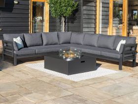 Oslo Large Corner Group with Square Gas Fire Pit Table in Charcoal