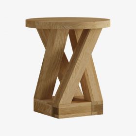 Solid Oak Z Round x 4 Leg Lamp Table