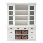 Halifax Coastal Library Hutch Cabinet with Basket Set in Brilliant White